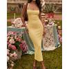 image:imageCHICME Womens Sexy Dress Midi Ribbed Sleeveless Criss Cross Straps Backless Summer Club Party Wedding Guest DressesLight Yellow