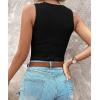 image:imageCHICME Womens Sleeveless Lace Mock Neck Ribbed Knit Tank Top Fitted Dressy Summer Mesh Knit Turtleneck TopsBlack
