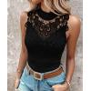 image:imageCHICME Womens Sleeveless Lace Mock Neck Ribbed Knit Tank Top Fitted Dressy Summer Mesh Knit Turtleneck TopsBlack