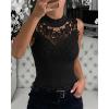 image:imageCHICME Womens Sleeveless Lace Mock Neck Ribbed Knit Tank Top Fitted Dressy Summer Mesh Knit Turtleneck TopsBlack