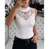 image:imageCHICME Womens Sleeveless Lace Mock Neck Ribbed Knit Tank Top Fitted Dressy Summer Mesh Knit Turtleneck TopsWhite