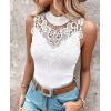 image:imageCHICME Womens Sleeveless Lace Mock Neck Ribbed Knit Tank Top Fitted Dressy Summer Mesh Knit Turtleneck TopsWhite