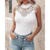 image:imageCHICME Womens Sleeveless Lace Mock Neck Ribbed Knit Tank Top Fitted Dressy Summer Mesh Knit Turtleneck TopsWhite