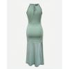 image:imageCHICME Womens Summer Halter Ruched Bodycon Long Dresses Hollow Out A Line Eyelet Embroidery amp Side Slit Vacation Tank DressAgreen