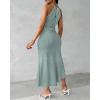 image:imageCHICME Womens Summer Halter Ruched Bodycon Long Dresses Hollow Out A Line Eyelet Embroidery amp Side Slit Vacation Tank DressAgreen