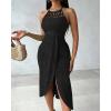 image:imageCHICME Womens Summer Halter Ruched Bodycon Long Dresses Hollow Out A Line Eyelet Embroidery amp Side Slit Vacation Tank DressBlack