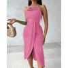 image:imageCHICME Womens Summer Halter Ruched Bodycon Long Dresses Hollow Out A Line Eyelet Embroidery amp Side Slit Vacation Tank DressHot Pink
