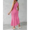 image:imageCHICME Womens Summer Halter Ruched Bodycon Long Dresses Hollow Out A Line Eyelet Embroidery amp Side Slit Vacation Tank DressHot Pink