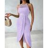 image:imageCHICME Womens Summer Halter Ruched Bodycon Long Dresses Hollow Out A Line Eyelet Embroidery amp Side Slit Vacation Tank DressPurple