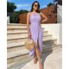 image:imageCHICME Womens Summer Halter Ruched Bodycon Long Dresses Hollow Out A Line Eyelet Embroidery amp Side Slit Vacation Tank DressPurple