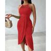 image:imageCHICME Womens Summer Halter Ruched Bodycon Long Dresses Hollow Out A Line Eyelet Embroidery amp Side Slit Vacation Tank DressRed