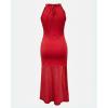 image:imageCHICME Womens Summer Halter Ruched Bodycon Long Dresses Hollow Out A Line Eyelet Embroidery amp Side Slit Vacation Tank DressRed