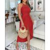 image:imageCHICME Womens Summer Halter Ruched Bodycon Long Dresses Hollow Out A Line Eyelet Embroidery amp Side Slit Vacation Tank DressRed