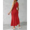image:imageCHICME Womens Summer Halter Ruched Bodycon Long Dresses Hollow Out A Line Eyelet Embroidery amp Side Slit Vacation Tank DressRed