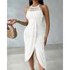 image:imageCHICME Womens Summer Halter Ruched Bodycon Long Dresses Hollow Out A Line Eyelet Embroidery amp Side Slit Vacation Tank DressWhite