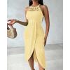 image:imageCHICME Womens Summer Halter Ruched Bodycon Long Dresses Hollow Out A Line Eyelet Embroidery amp Side Slit Vacation Tank DressYellow