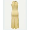 image:imageCHICME Womens Summer Halter Ruched Bodycon Long Dresses Hollow Out A Line Eyelet Embroidery amp Side Slit Vacation Tank DressYellow