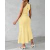 image:imageCHICME Womens Summer Halter Ruched Bodycon Long Dresses Hollow Out A Line Eyelet Embroidery amp Side Slit Vacation Tank DressYellow