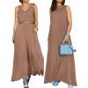 image:imageCHICME Womens V Neck Sleeveless Two Way Wear Maxi Dress 2026 Flowy Casual Summer Dresses Without BeltCoffee