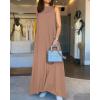image:imageCHICME Womens V Neck Sleeveless Two Way Wear Maxi Dress 2026 Flowy Casual Summer Dresses Without BeltCoffee