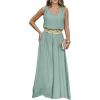 image:imageCHICME 2 Piece Outfits for Women Summer Sleeveless Twist Tank Top and Wide Leg Pant Sets Casual Travel Airport Outfits FlowyLight Green