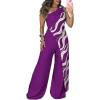 image:imageCHICME Jumpsuits for Women Dressy 2026 One Shoulder Printed Wide Leg Romper Casual Vacation Summer Outfits with PocketsPurple