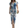 image:imageCHICME Summer Dresses for Women Floral Print Plunge V Neck Midi Dress Casual Ruched Slit Bodycon Party DressPrinted Blue