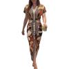 image:imageCHICME Summer Dresses for Women Floral Print Plunge V Neck Midi Dress Casual Ruched Slit Bodycon Party DressPrinted Brown