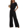 image:imageCHICME Two Piece Sets for Women Summer Outfits Short Sleeve Top Wide Leg Pants Set Elastic Waist Casual Work VacationBlack