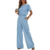 image:imageCHICME Two Piece Sets for Women Summer Outfits Short Sleeve Top Wide Leg Pants Set Elastic Waist Casual Work VacationLighted Blue