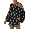 image:imageCHICME Womens 2 Piece Boho Outfit Lantern Sleeve Linen Top and Shorts Set Beach Vacation Summer OutfitsBlack