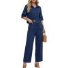 image:imageCHICME Womens 2 Piece Outfit Half Sleeve Button Down Top and Wide Leg Pants Set Casual Vacation Matching SetPurplish Blue