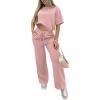 image:imageCHICME Womens 2 Piece Outfits Plain Short Sleeve Top and Casual Decoration Drawstring Elastic Waist Wide Leg Pants SetPink