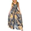 image:imageCHICME Womens Abstract Print V Neck Jumpsuit Wide Leg High Cinched Waist Backless Sleeveless Chic Vacation Beach RomperGray