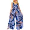 image:imageCHICME Womens Abstract Print V Neck Jumpsuit Wide Leg High Cinched Waist Backless Sleeveless Chic Vacation Beach RomperMulticolorblue
