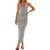image:imageCHICME Womens Sexy Dress Midi Ribbed Sleeveless Criss Cross Straps Backless Summer Club Party Wedding Guest DressesGray