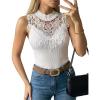 image:imageCHICME Womens Sleeveless Lace Mock Neck Ribbed Knit Tank Top Fitted Dressy Summer Mesh Knit Turtleneck TopsWhite