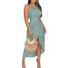 image:imageCHICME Womens Summer Halter Ruched Bodycon Long Dresses Hollow Out A Line Eyelet Embroidery amp Side Slit Vacation Tank DressAgreen