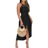 image:imageCHICME Womens Summer Halter Ruched Bodycon Long Dresses Hollow Out A Line Eyelet Embroidery amp Side Slit Vacation Tank DressBlack