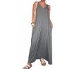 image:imageCHICME Womens V Neck Sleeveless Two Way Wear Maxi Dress 2026 Flowy Casual Summer Dresses Without BeltGray