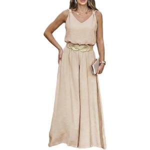 image:imageCHICME 2 Piece Outfits for Women Summer Sleeveless Twist Tank Top and Wide Leg Pant Sets Casual Travel Airport Outfits FlowyApricot