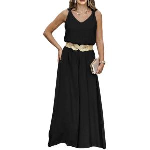 image:imageCHICME 2 Piece Outfits for Women Summer Sleeveless Twist Tank Top and Wide Leg Pant Sets Casual Travel Airport Outfits FlowyBlack