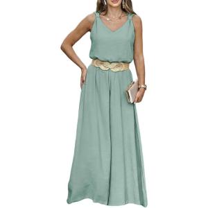 image:imageCHICME 2 Piece Outfits for Women Summer Sleeveless Twist Tank Top and Wide Leg Pant Sets Casual Travel Airport Outfits FlowyLight Green