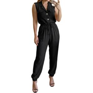 image:imageCHICME Jumpsuits for Women One Piece Outfits Summer 2026 Spring Vacation Travel Outfits Dressy Casual Cargo Tapered RomperBlack