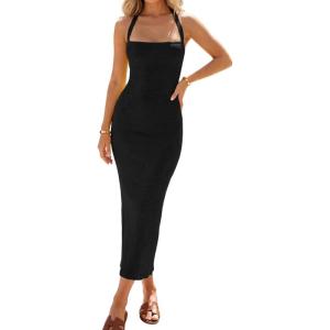 image:imageCHICME Womens Sexy Dress Midi Ribbed Sleeveless Criss Cross Straps Backless Summer Club Party Wedding Guest DressesBlack