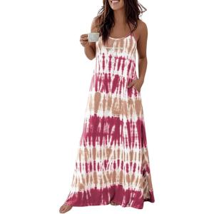 image:imageCHICME Womens Sleeveless Nightgown Soft Comfy Long Nightgown Pajama Lounge Dress with PocketsDark Red