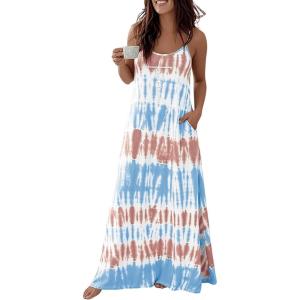 image:imageCHICME Womens Sleeveless Nightgown Soft Comfy Long Nightgown Pajama Lounge Dress with PocketsLighted Blue