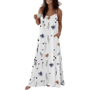 image:imageCHICME Womens Sleeveless Nightgown Soft Comfy Long Nightgown Pajama Lounge Dress with PocketsWhite