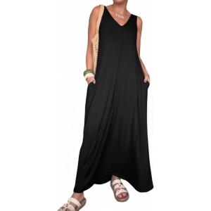 image:imageCHICME Womens V Neck Sleeveless Two Way Wear Maxi Dress 2026 Flowy Casual Summer Dresses Without BeltBlack