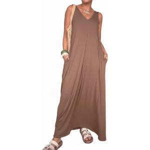 image:imageCHICME Womens V Neck Sleeveless Two Way Wear Maxi Dress 2026 Flowy Casual Summer Dresses Without BeltCoffee